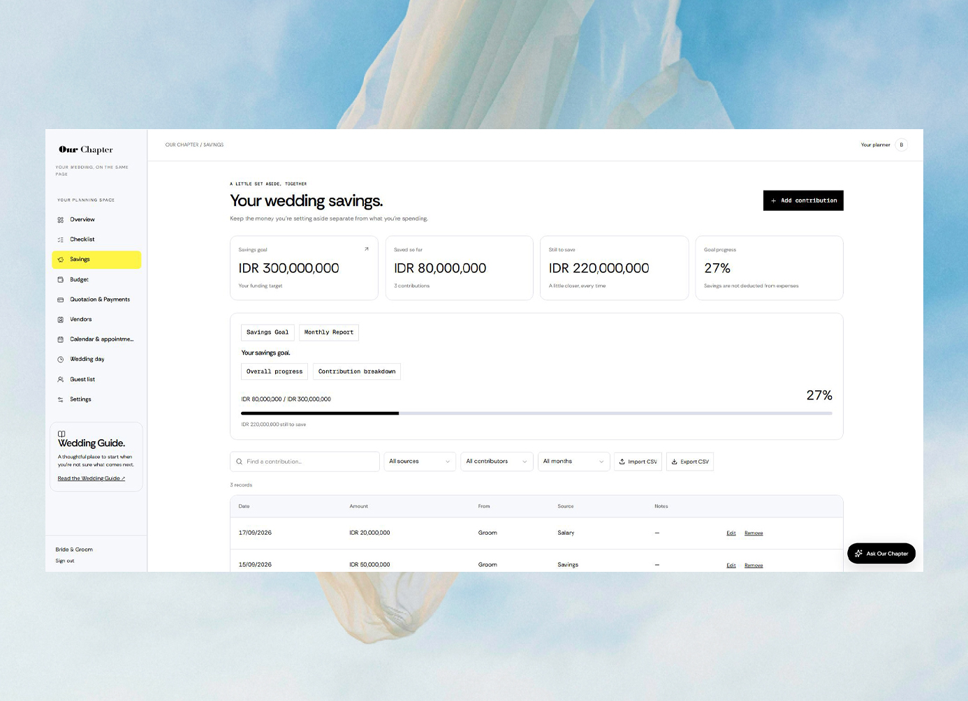 Our Chapter wedding savings planner