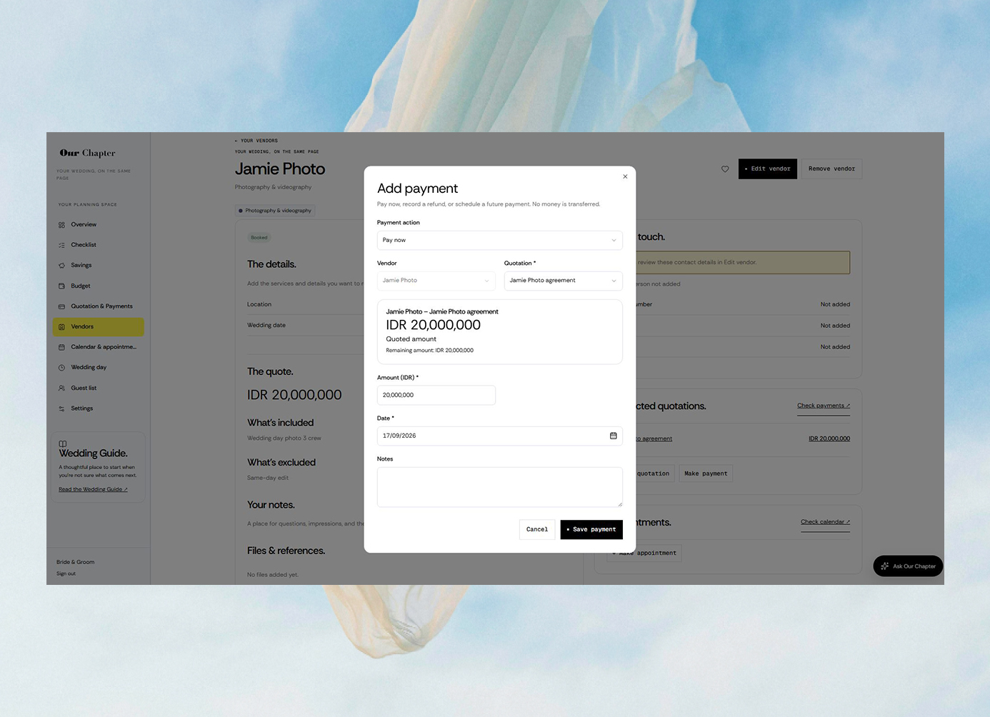 Our Chapter vendor payment form